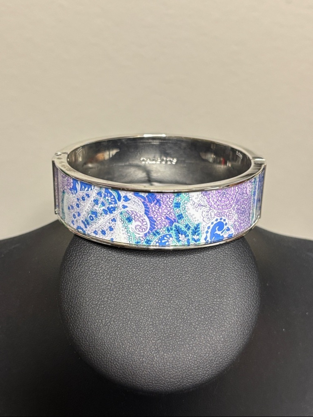 Talbots Silver-Tone Blue & Purple Paisley Enamel Hinged Bangle Bracelet